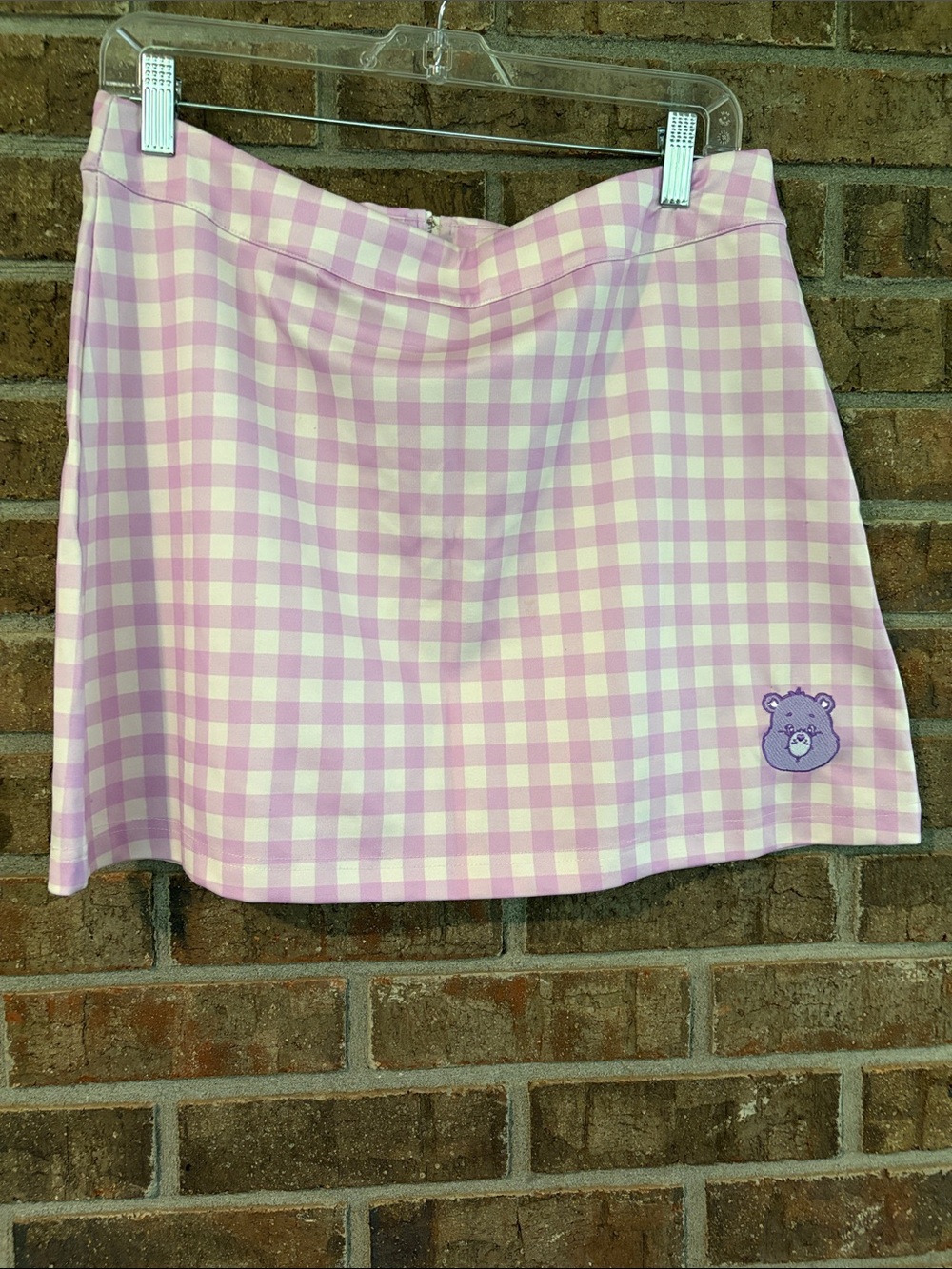 Dolls Kills Lavender Gingham Mini Skirt Set Crop Top with CareBear Embroidery